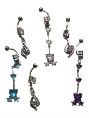 Bling Cubic Zirconia Belly Button Rings - Blue, Purple, Clear